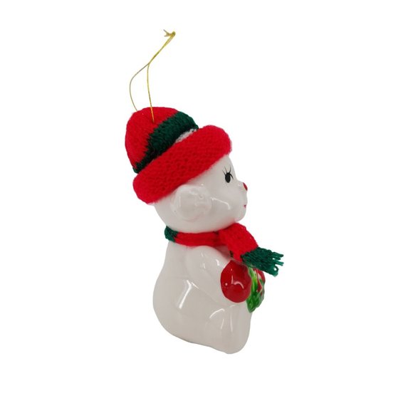 VTG Polar Bear with Knit Hat and Scarf Holding Wreath Christmas Ornament 1988 - Picture 6 of 10